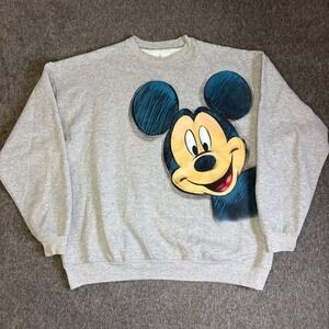 Vintage‎ Mickey Mouse Mirror Print Crewneck Sweatshirt Disneyland Walt 2XL Gray